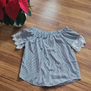 Elegant Navy Striped Off-Shoulder Blouse